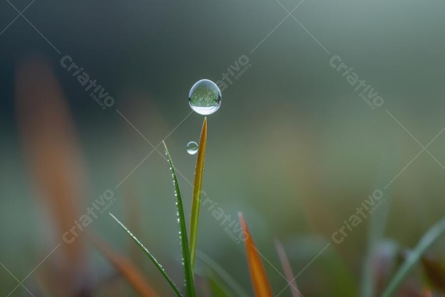 Foto Gota de Orvalho Folha de Grama Natureza Macro