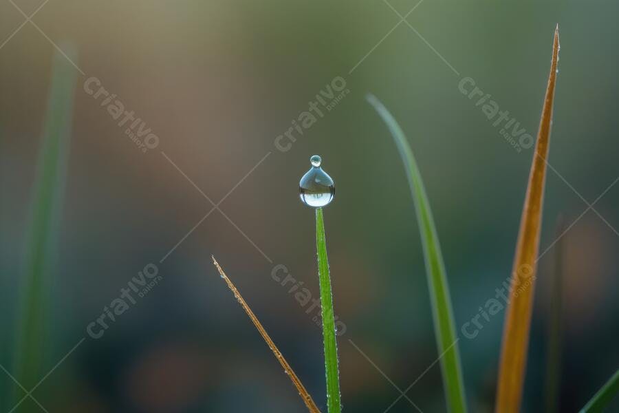 Foto Gota de Orvalho Folha de Grama Macro Natureza