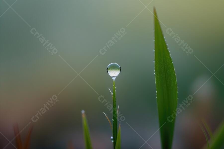 Foto Gota de Orvalho Folha de Grama Verde Macro Natureza