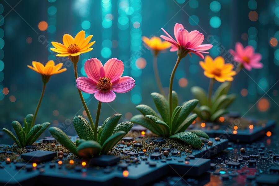 Foto Flores Rosas e Amarelas em Placa de Circuito Digital