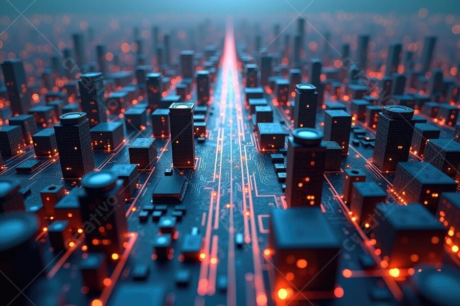 Foto Cidade Digital Futurista Placa de Circuito Tecnologia