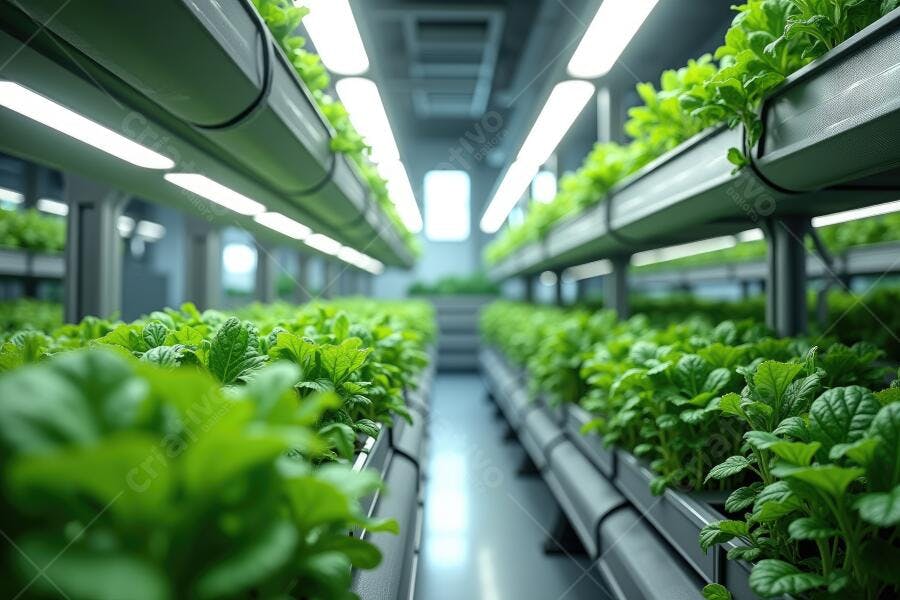 Foto Plantação Vertical Hidropônica Estufa Iluminação LED