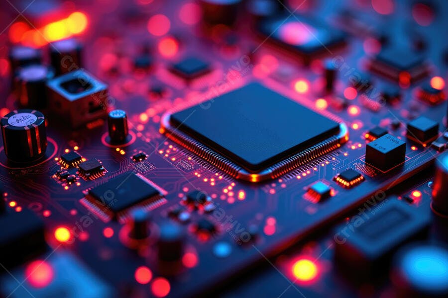 Foto Placa de Circuito Processador Iluminação Neon Tecnologia