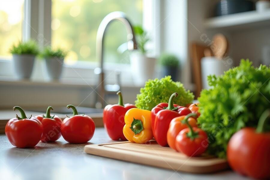 Foto Legumes Frescos Cozinha Doméstica Preparação Refeição Saudável