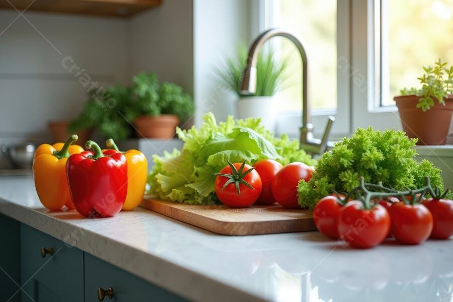 Foto Legumes Frescos Cozinha Doméstica Preparação Refeição Saudável