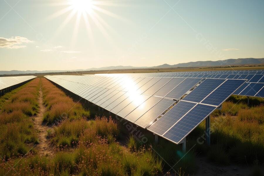 Foto Painéis Solares Campo Aberto Energia Renovável Sustentável