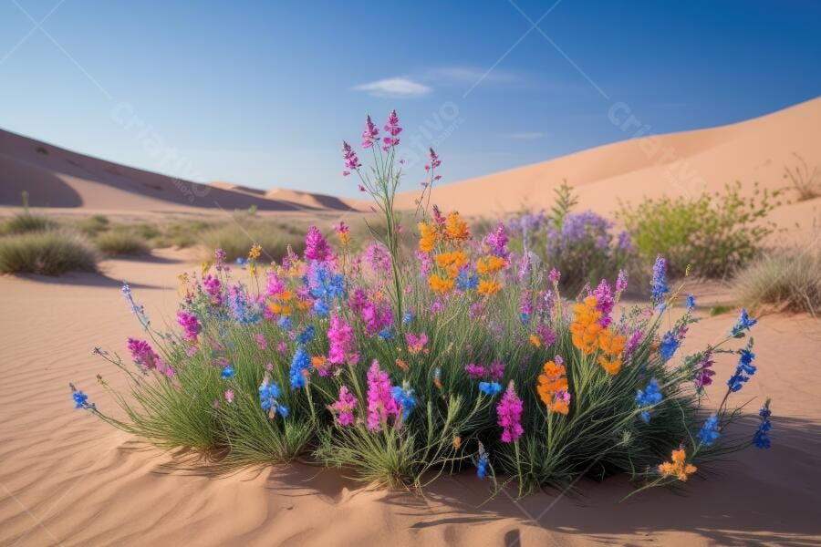 Foto Flores Coloridas Deserto Paisagem Natural Céu Azul