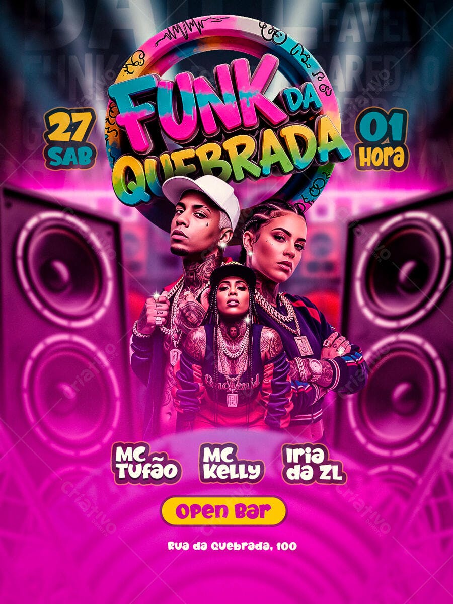 Flyer Funk da Quebrada Festa Balada PSD Editável