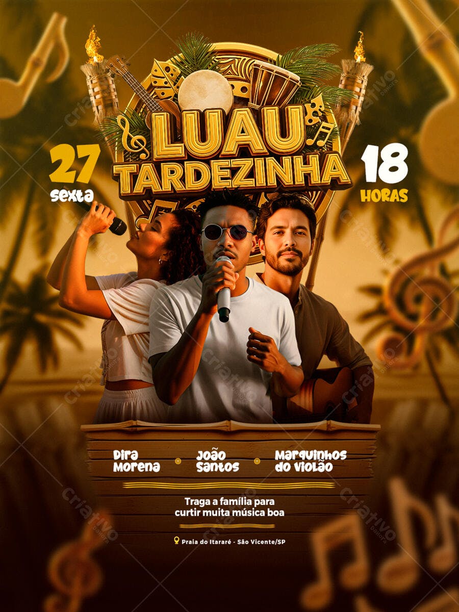 Flyer Luau Tardezinha Show Música PSD Editável