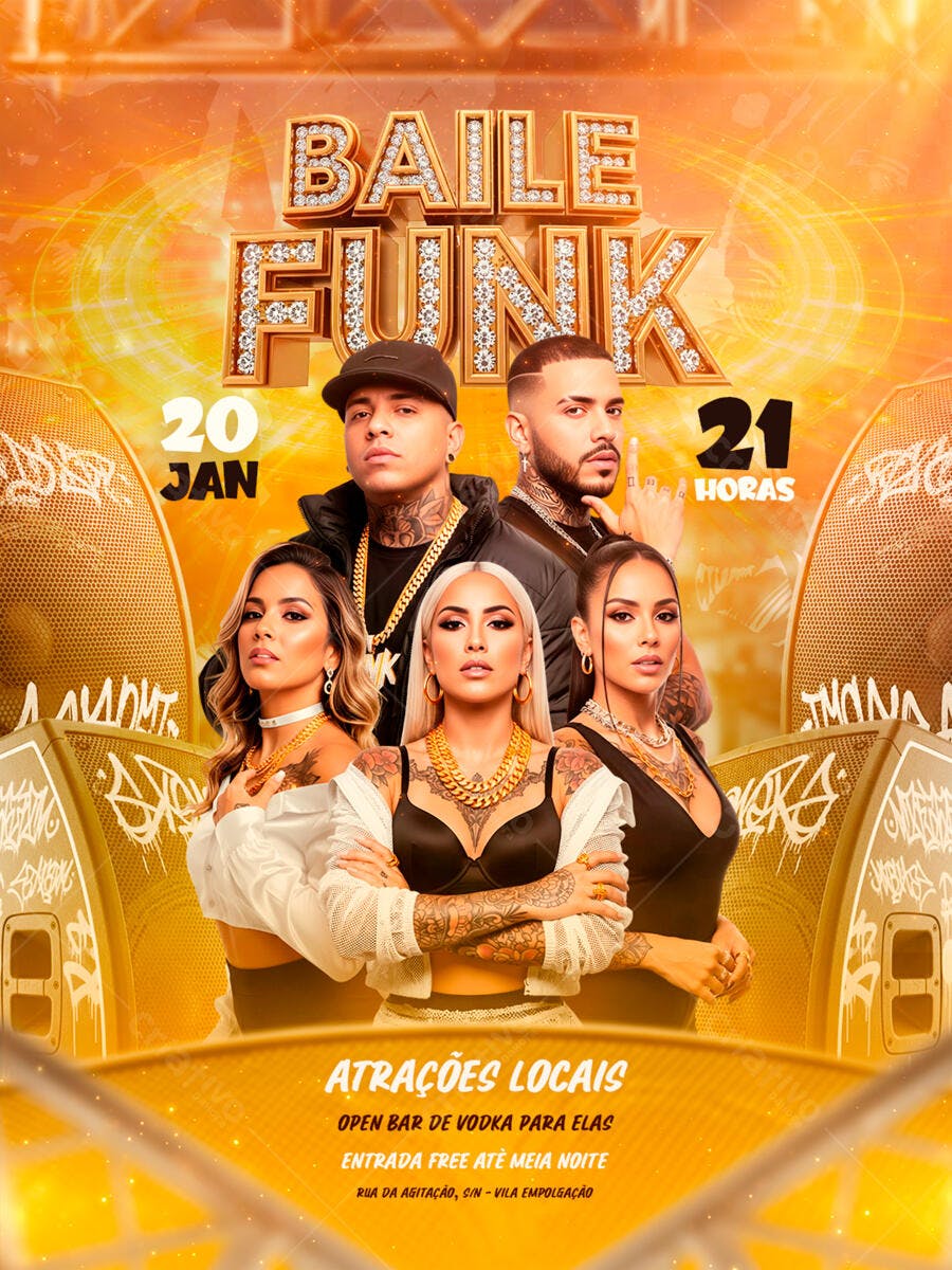 Flyer Baile Funk Janeiro Evento PSD Editável