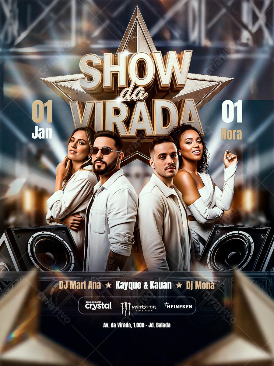 Flyer Show da Virada Ano Novo Festa PSD Editável
