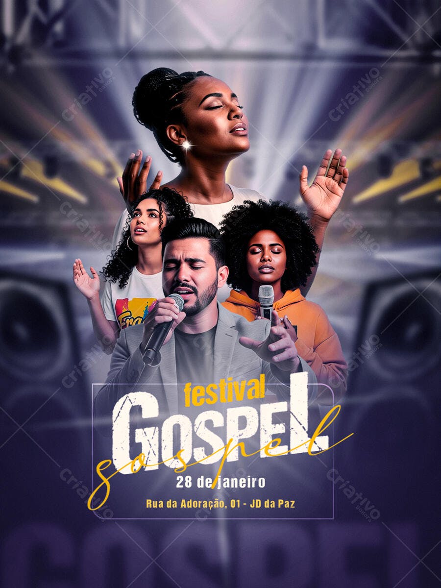 Flyer Festival Gospel Janeiro PSD Editável
