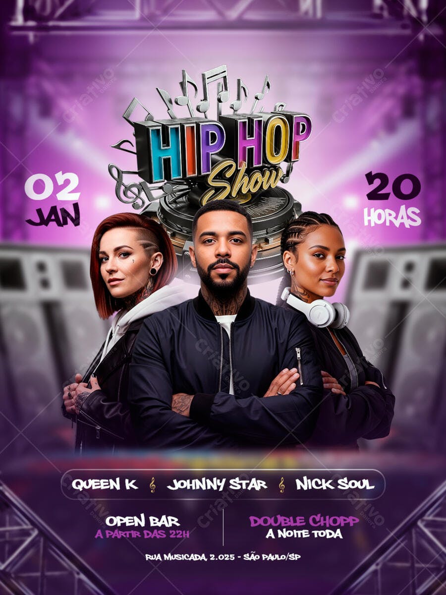 Flyer Hip Hop Show Festa Balada PSD Editável