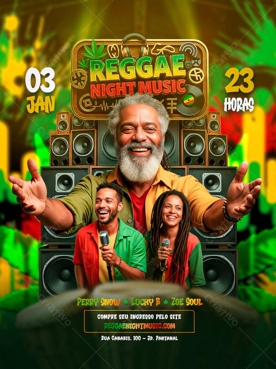 Flyer Reggae Night Music Show Janeiro PSD Editável
