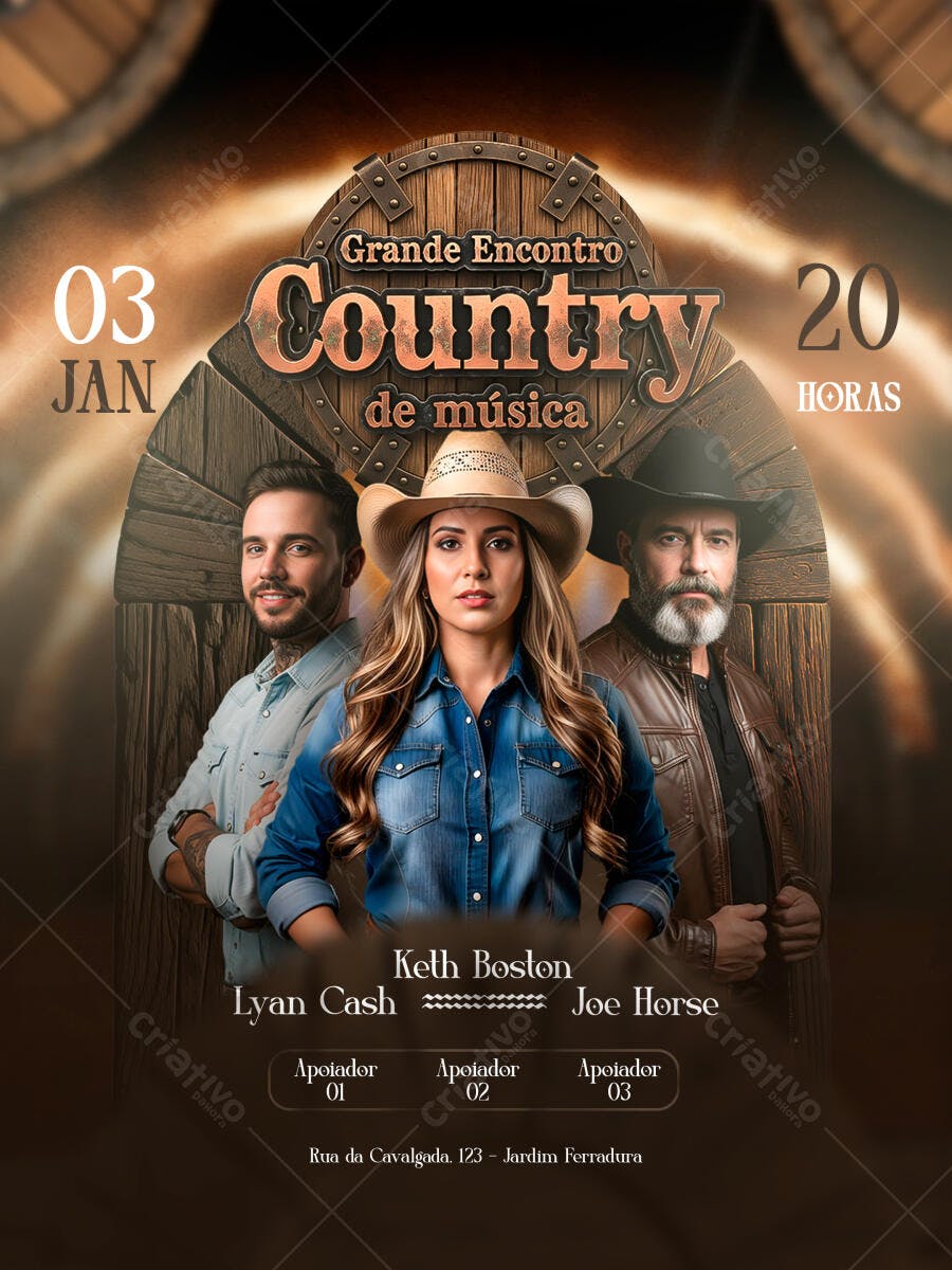 Flyer Grande Encontro Country de Música PSD Editável