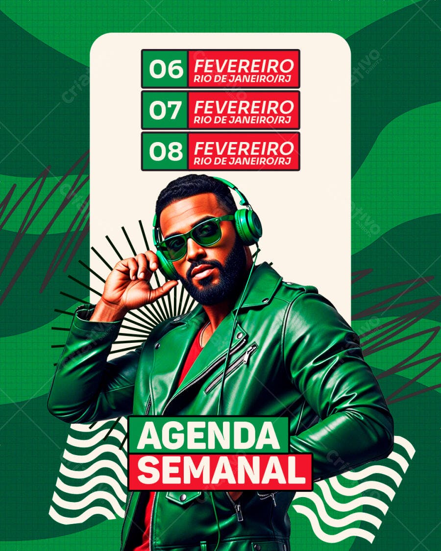 Post Instagram Agenda Semanal Fevereiro PSD Editável