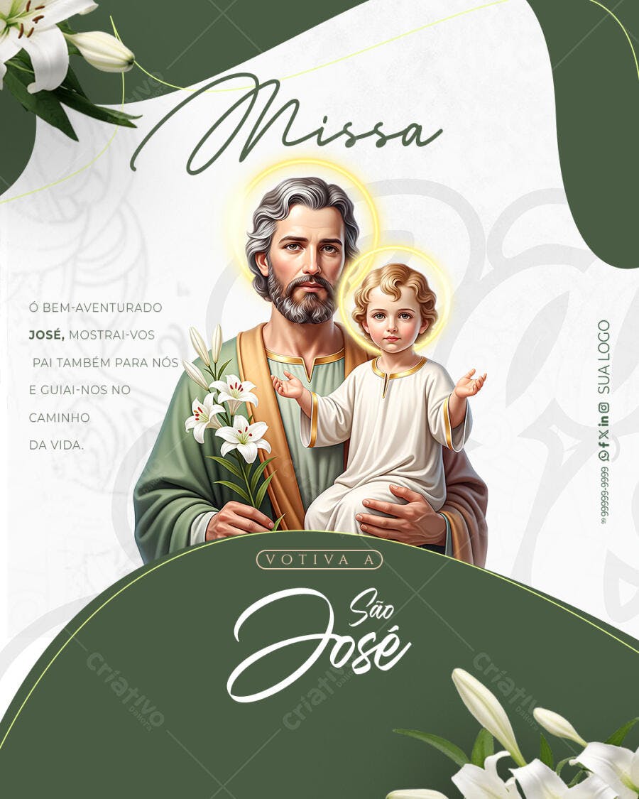 Post Missa São José Igreja Católica PSD Editável