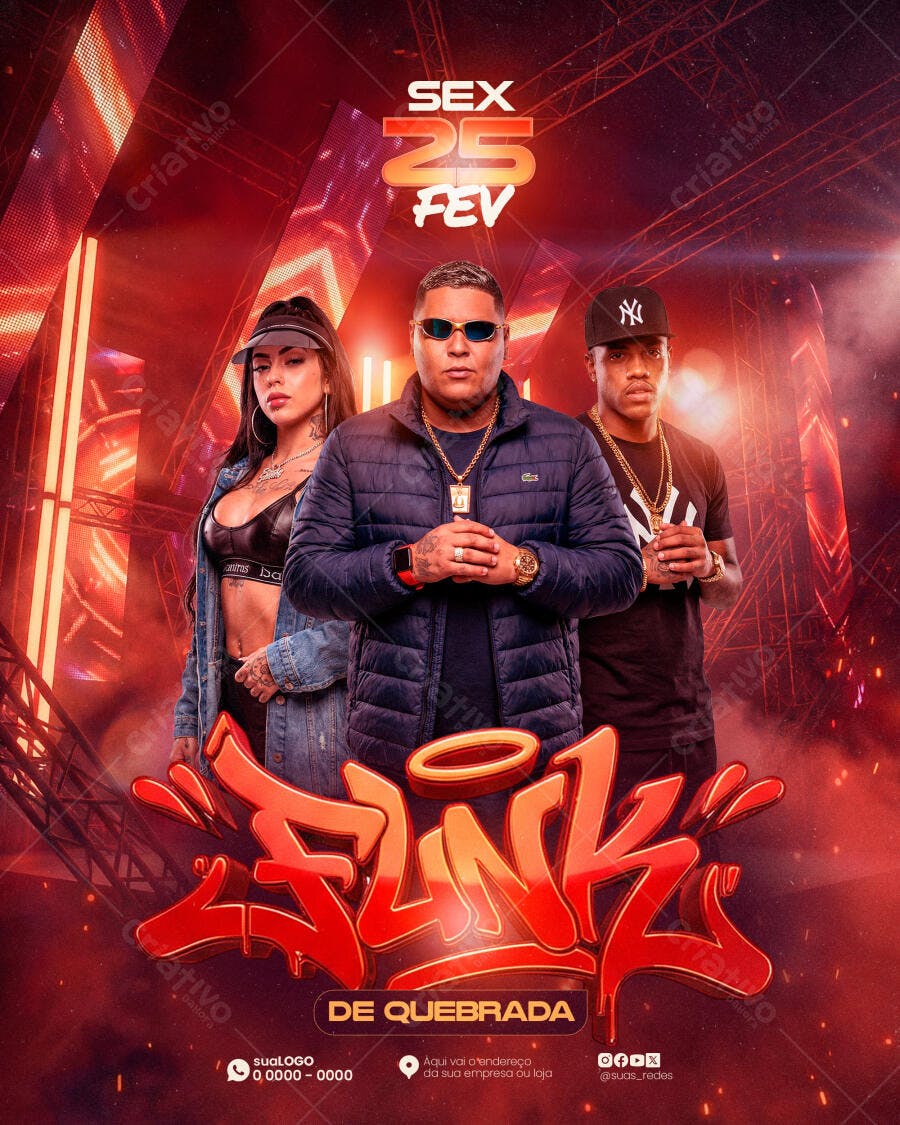 Flyer Funk de Quebrada Festa Fevereiro PSD Editável