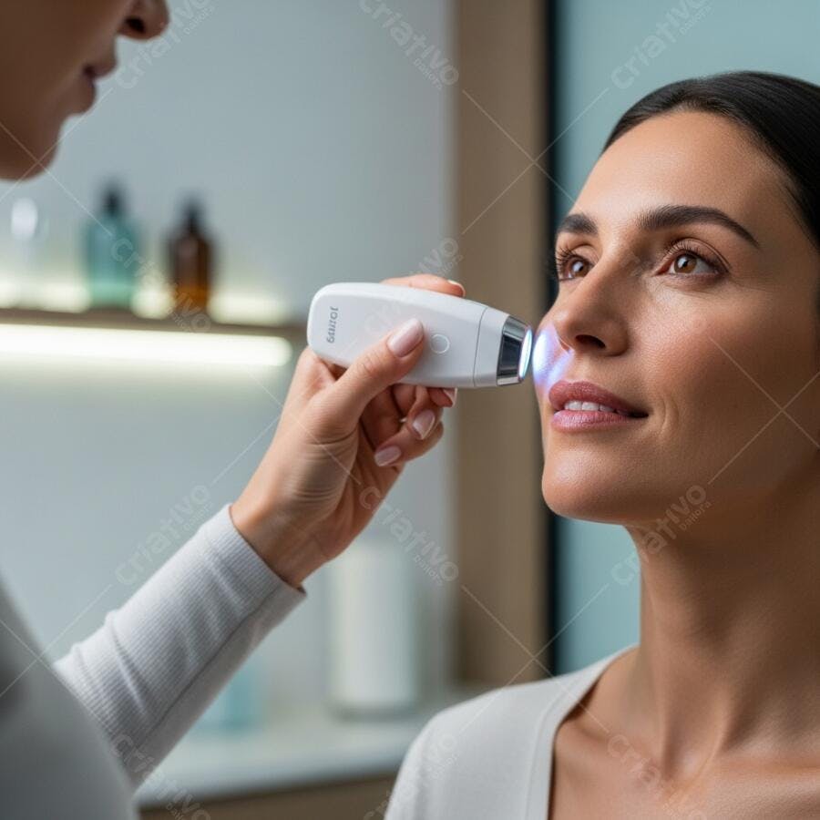 Foto Mulher Recebendo Tratamento Facial Estético com Aparelho