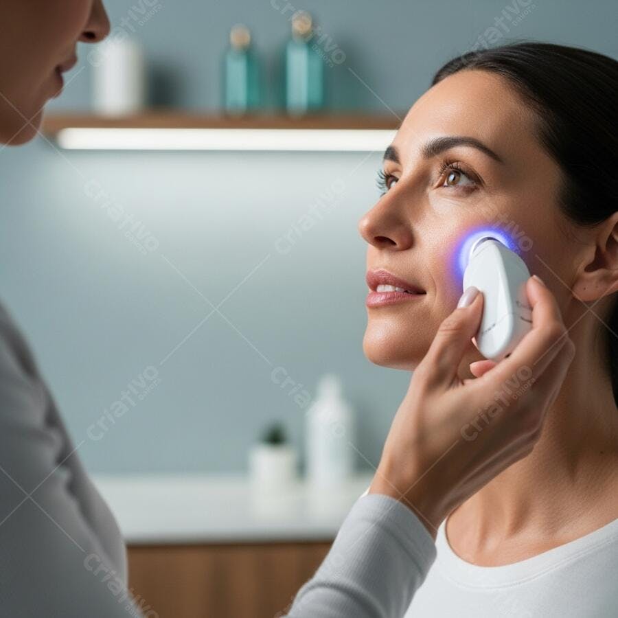 Foto Mulher Recebendo Tratamento Facial com Aparelho LED Estética
