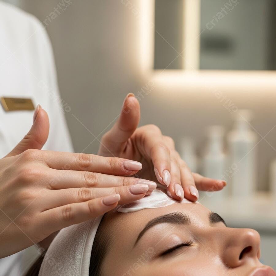 Foto Mulher Recebendo Tratamento Facial Estética Clínica