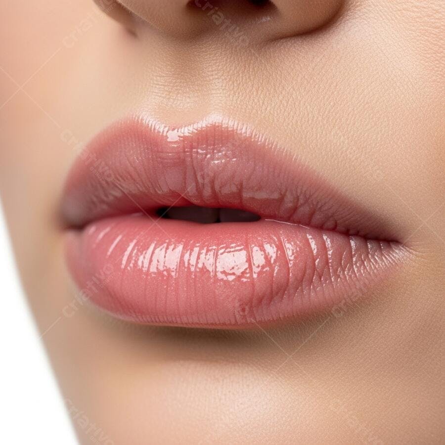 Foto Close-up Lábios Femininos Gloss Brilhante Maquiagem