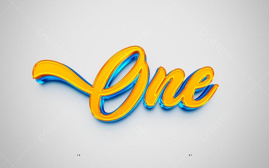 Efeito de Texto 3D Metalizado Dourado e Azul Brilhante