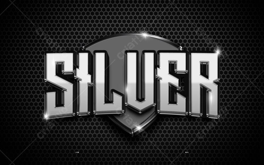 Efeito de Texto 3D Silver Prata Metalizado Escudo PNG