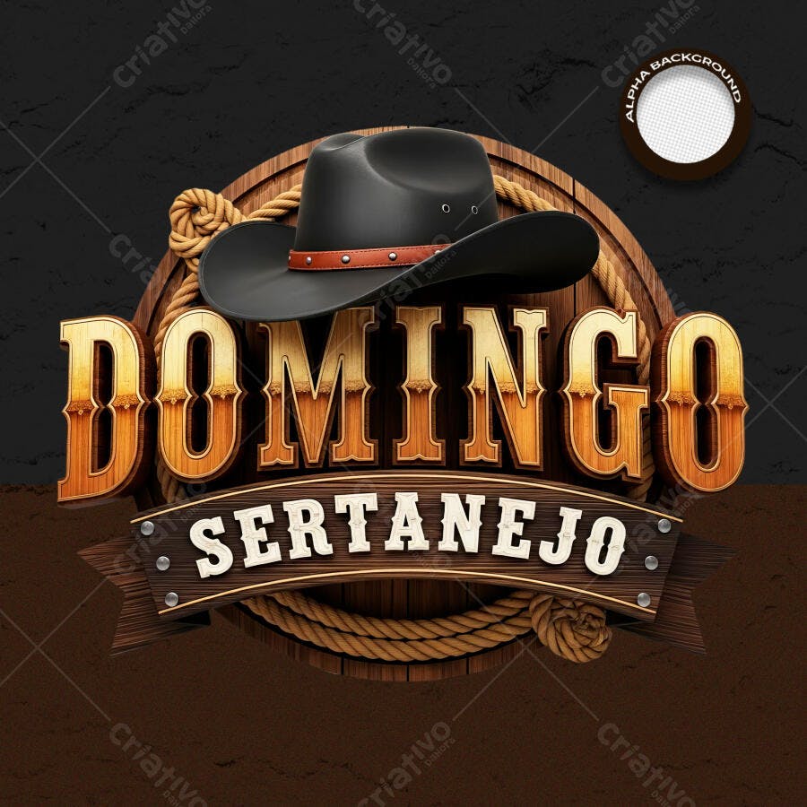 Logo Domingo Sertanejo Chapéu Country PSD Editável