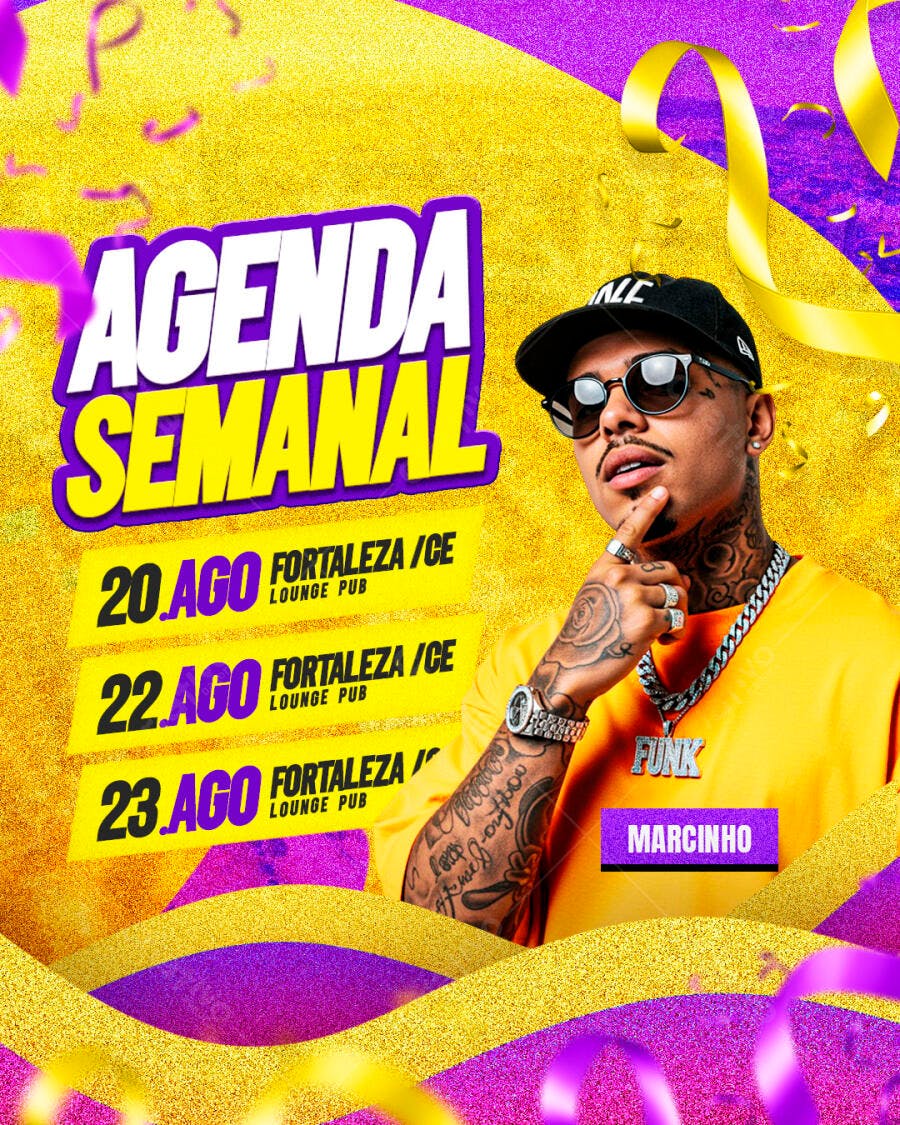 Post Instagram Agenda Semanal Evento Funk PSD Editável