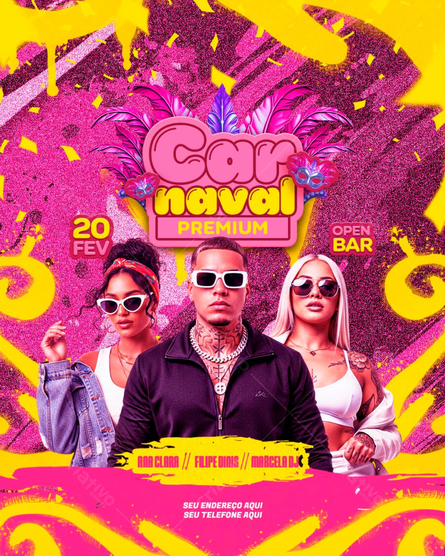 Flyer Carnaval Premium Fevereiro Festa PSD Editável