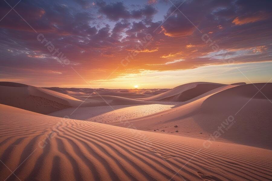 Foto Dunas Deserto Pôr do Sol Céu Laranja Roxo