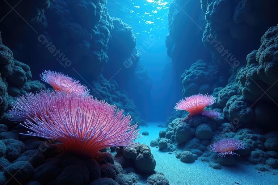 Foto Anêmonas Rosas Recifes de Corais Fundo do Mar Azul