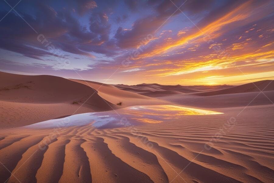 Foto Deserto Dunas Pôr do Sol Reflexo Água Céu Laranja