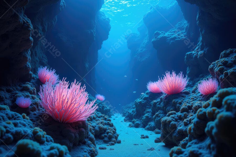 Foto Anêmonas Rosa Fluorescente Recifes de Corais Subaquático