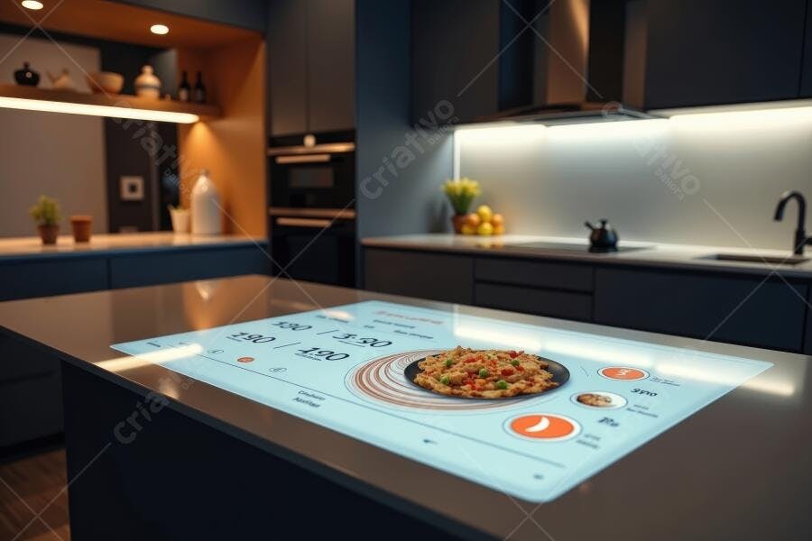 Foto Cozinha Inteligente Tecnologia Holográfica Pizza