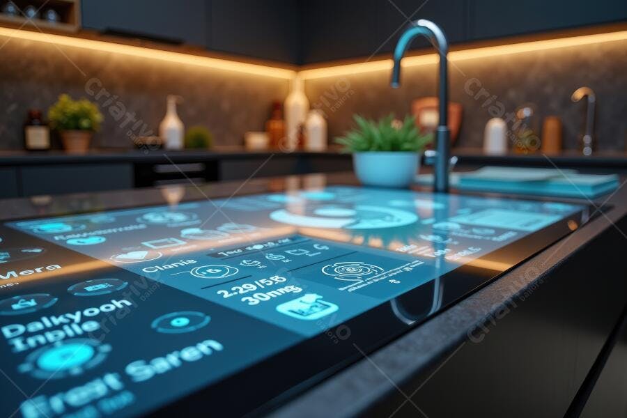 Foto Cozinha Inteligente Tecnologia Futuro Interface Digital