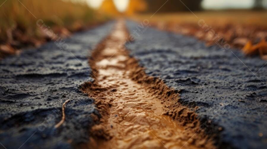 Foto Estrada de Terra com Lama e Folhas Secas Outono