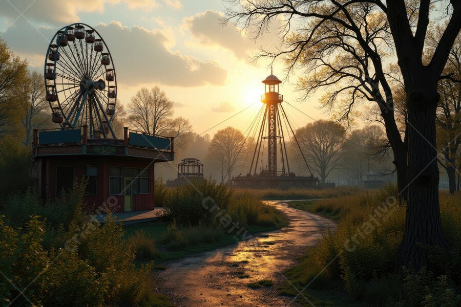 Foto Parque de Diversões Abandonado Pôr do Sol Trilha