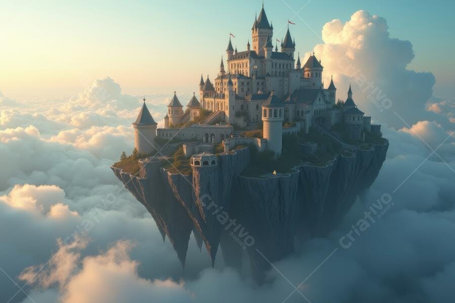 Foto Castelo Flutuante Nuvens Céu Fantasia Digital