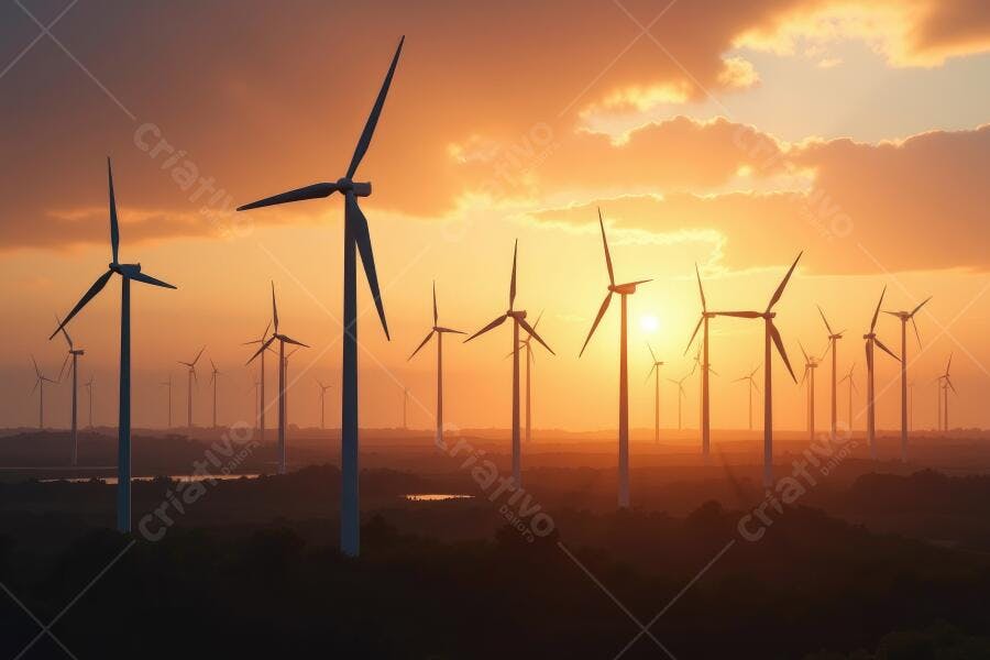Foto Usina Eólica Pôr do Sol Energia Limpa Sustentabilidade