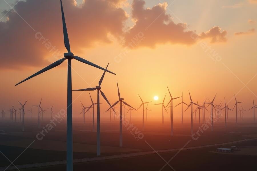 Foto Parque Eólico Turbinas Gerando Energia Pôr do Sol