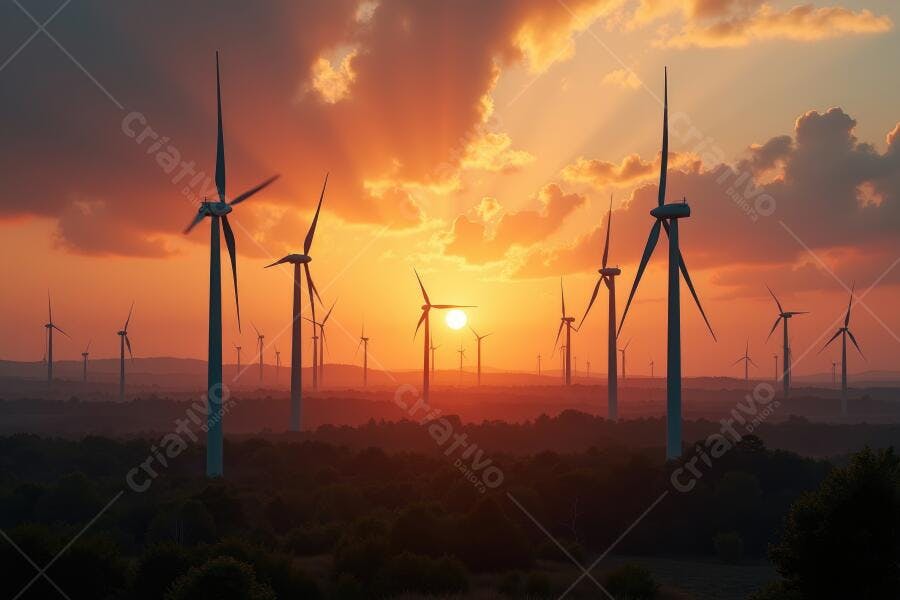 Foto Usina Eólica Pôr do Sol Energia Renovável