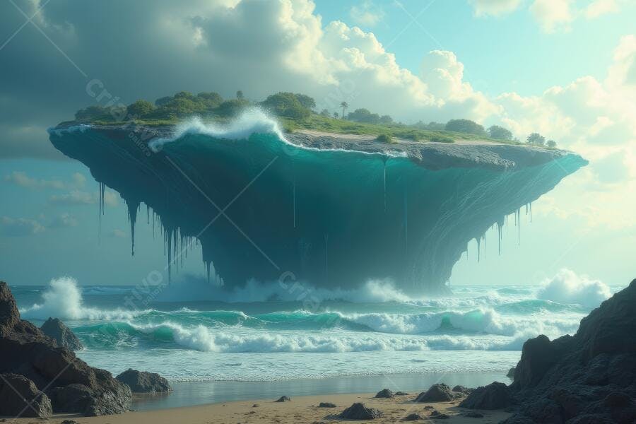 Foto Ilha Flutuante Fantasia Oceano Ondas Praia