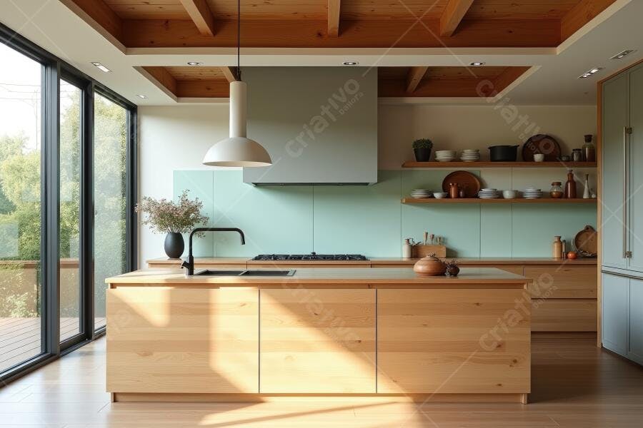 Foto Cozinha Moderna Ilha Central Madeira Clara Minimalista