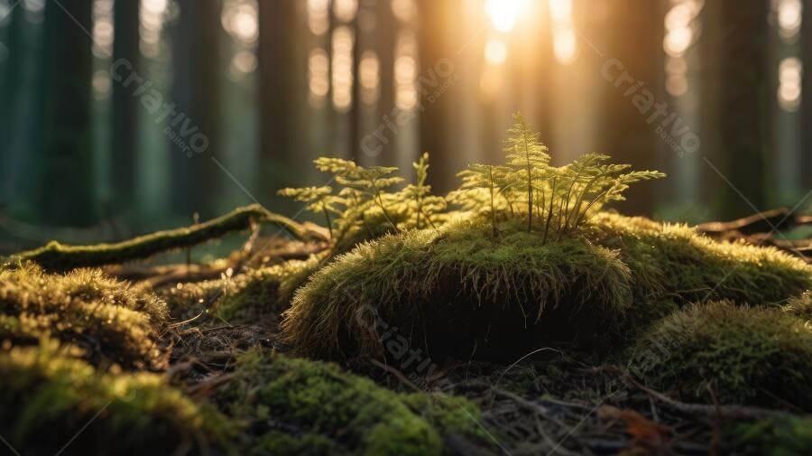 Foto Musgo Floresta Iluminada Raio de Sol Dourado Natureza