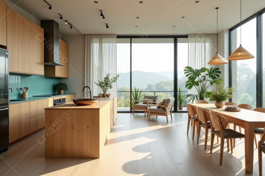 Foto Cozinha Sala Jantar Integrada Design Moderno Minimalista