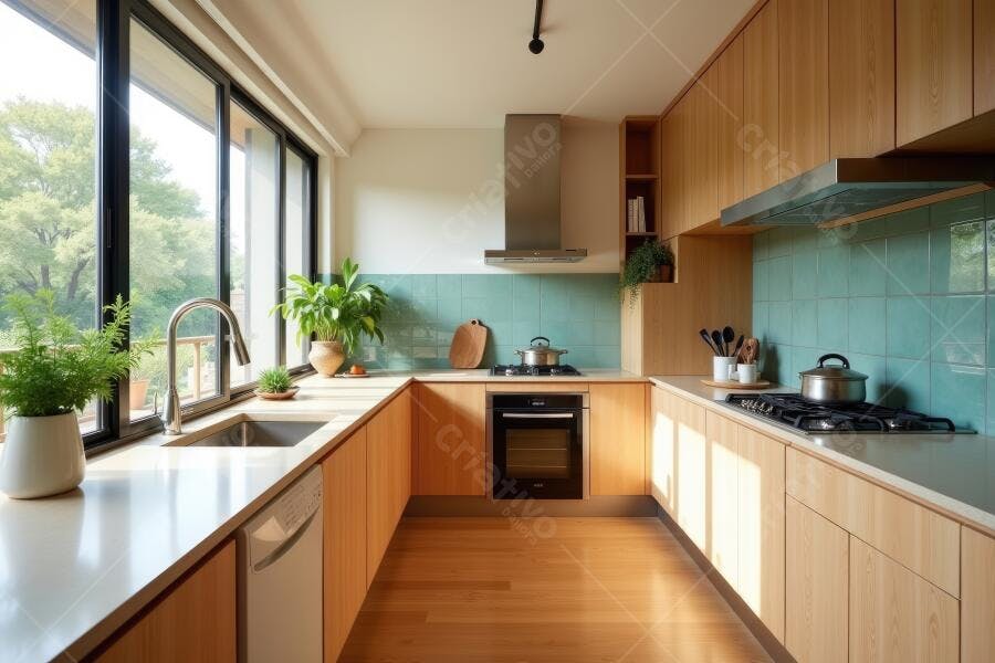 Foto Cozinha Moderna Planejada Minimalista Janela Grande