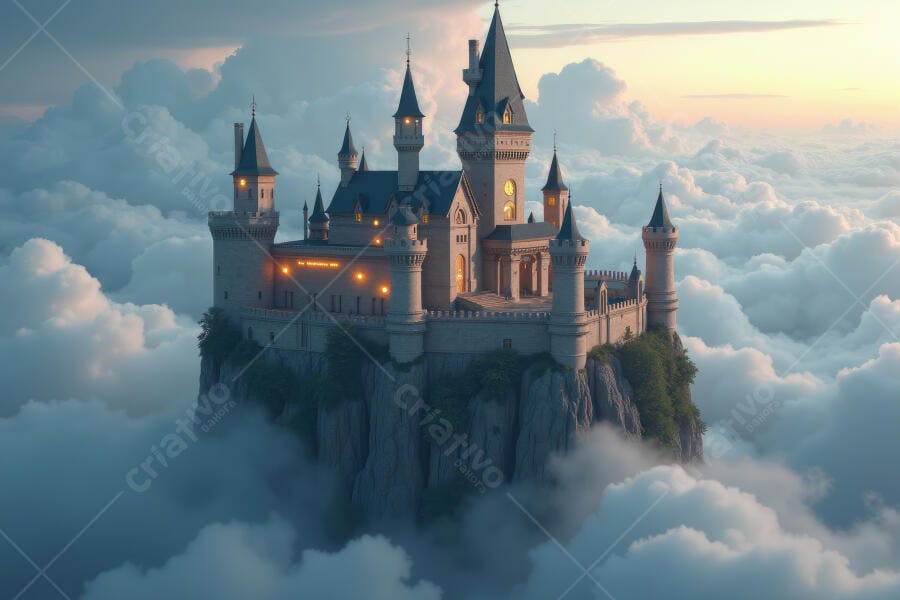 Foto Castelo Flutuante Nuvens Céu Fantasia Mágica