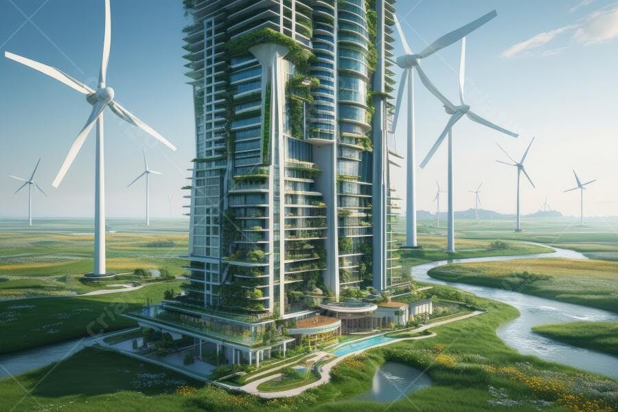 Foto Edifício Sustentável Turbinas Eólicas Energia Renovável